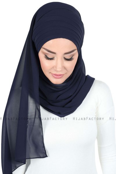 Malin - Marineblauw Praktisch Chiffon Hijab