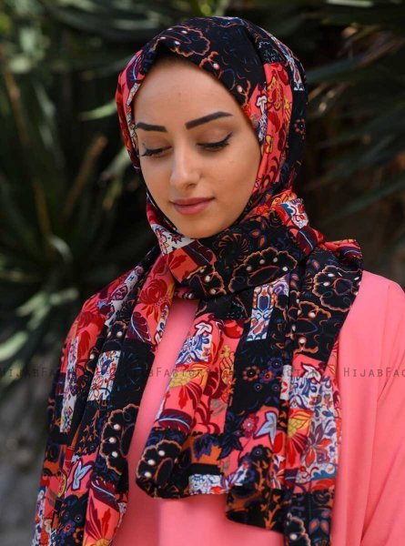 Marwa - Roze Gedessineerde Crepe Hijab