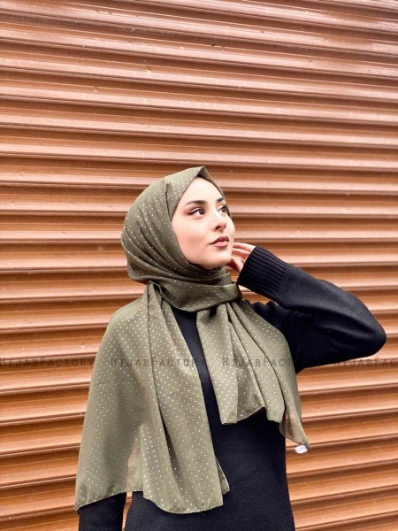 Maryna - Khaki Gedessineerde Chiffon Hijab - Mirach