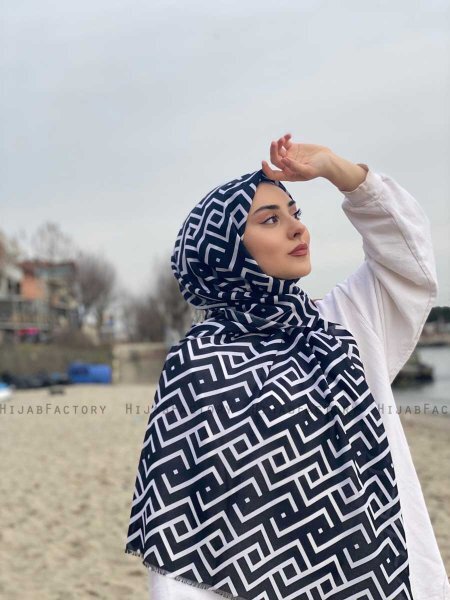 Meher - Zwart Gedessineerde Katoen Hijab