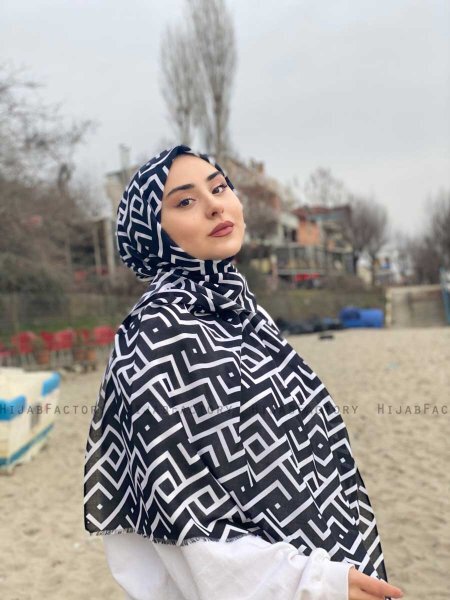 Meher - Zwart Gedessineerde Katoen Hijab