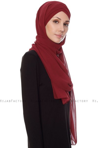Mehtap - Bordeaux Praktisch One Piece Chiffon Hijab