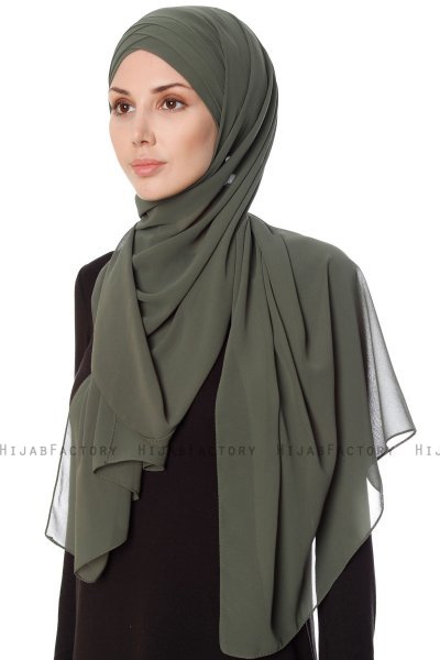 Mehtap - Khaki Praktisch One Piece Chiffon Hijab