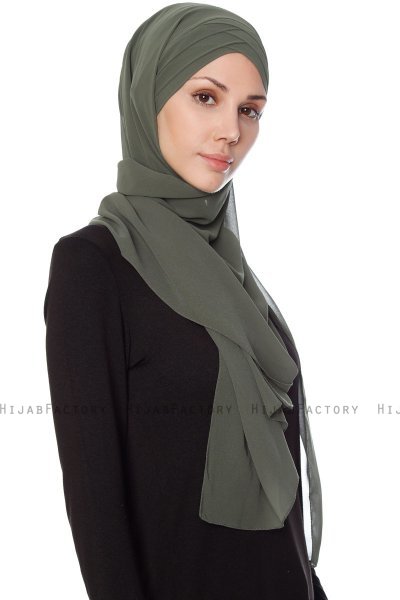Mehtap - Khaki Praktisch One Piece Chiffon Hijab