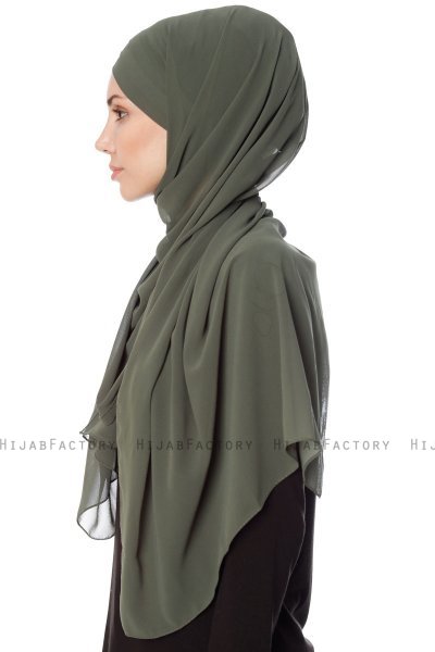 Mehtap - Khaki Praktisch One Piece Chiffon Hijab