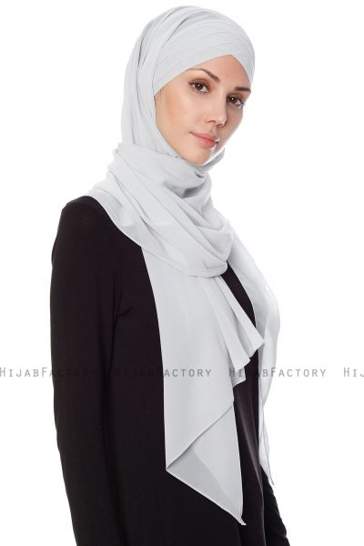 Mehtap - Lichtgrijs Praktisch One Piece Chiffon Hijab