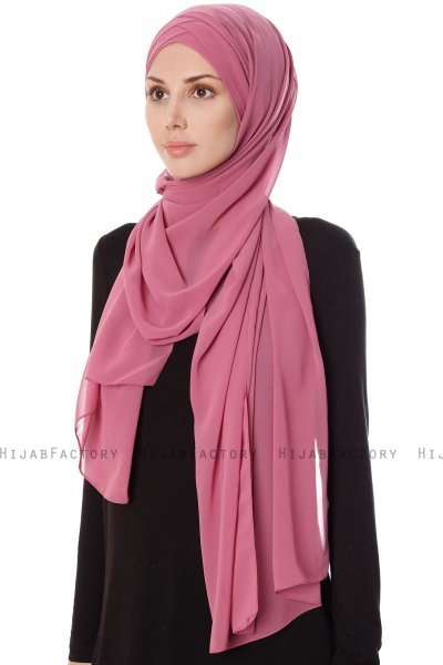 Mehtap - Donker Roze Praktisch One Piece Chiffon Hijab