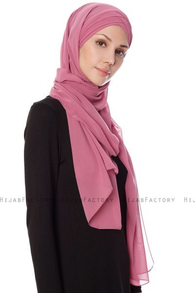 Mehtap - Donker Roze Praktisch One Piece Chiffon Hijab