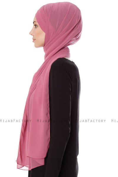 Mehtap - Donker Roze Praktisch One Piece Chiffon Hijab