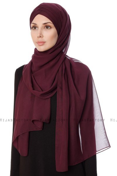 Mehtap - Pruim Praktisch One Piece Chiffon Hijab