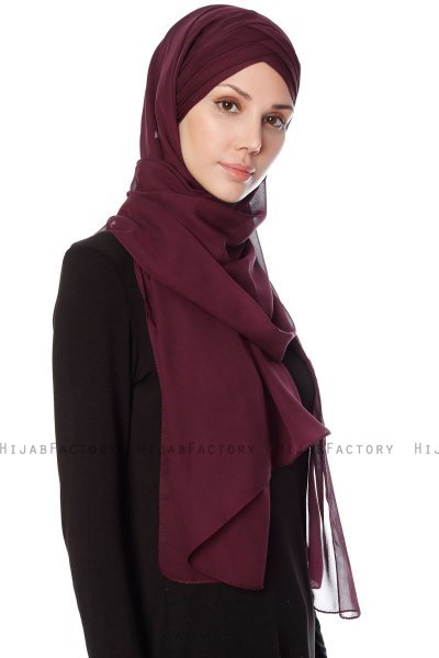 Mehtap - Pruim Praktisch One Piece Chiffon Hijab
