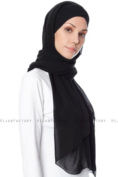 Mehtap - Zwart Praktisch One Piece Chiffon Hijab