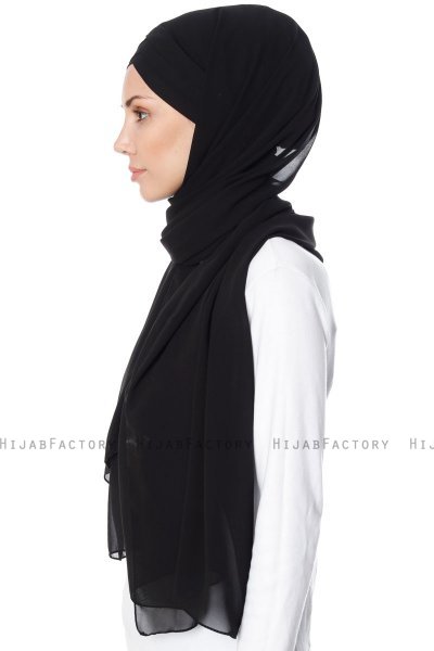 Mehtap - Zwart Praktisch One Piece Chiffon Hijab