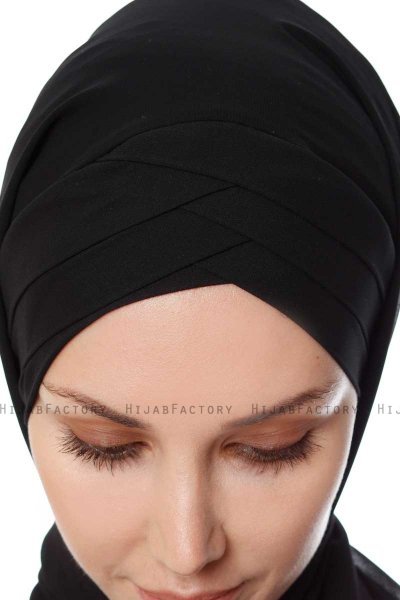 Mehtap - Zwart Praktisch One Piece Chiffon Hijab