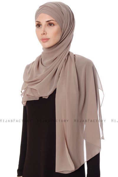 Mehtap - Taupe Praktisch One Piece Chiffon Hijab