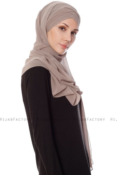 Mehtap - Taupe Praktisch One Piece Chiffon Hijab