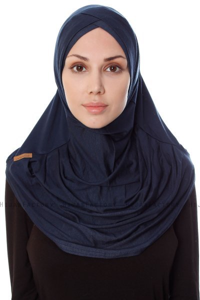 Mia - Marineblauw Al Amira One-Piece Hijab - Ecardin