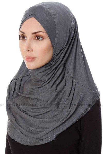Mia - Donker Grijs Al Amira One-Piece Hijab - Ecardin
