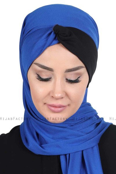 Mikaela - Blauw & Zwart Katoenen Praktisch Hijab