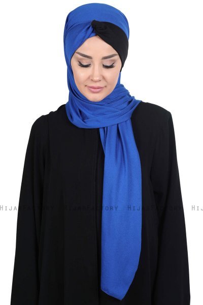 Mikaela - Blauw & Zwart Katoenen Praktisch Hijab