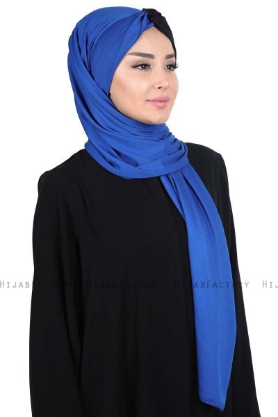 Mikaela - Blauw & Zwart Katoenen Praktisch Hijab