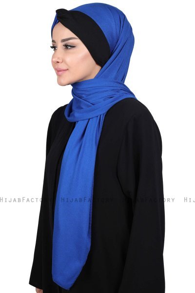 Mikaela - Blauw & Zwart Katoenen Praktisch Hijab