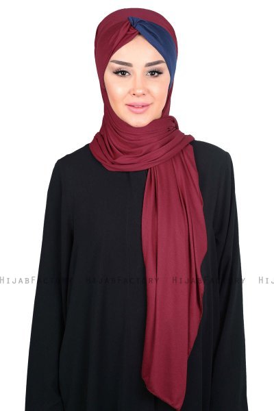 Mikaela - Bordeaux & Marineblauw Katoenen Praktisch Hijab
