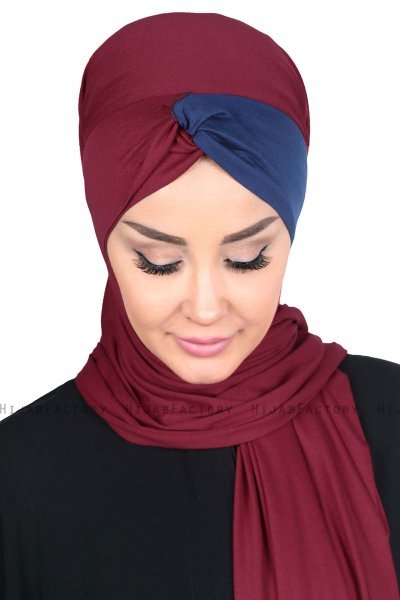 Mikaela - Bordeaux & Marineblauw Katoenen Praktisch Hijab