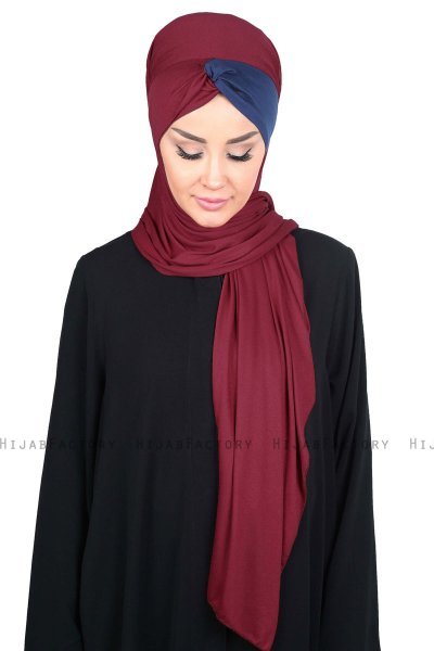 Mikaela - Bordeaux & Marineblauw Katoenen Praktisch Hijab