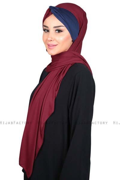 Mikaela - Bordeaux & Marineblauw Katoenen Praktisch Hijab