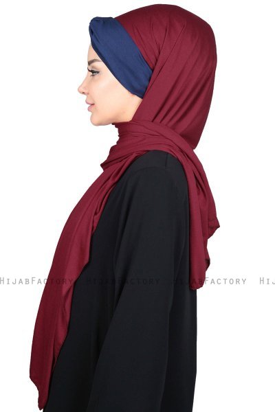 Mikaela - Bordeaux & Marineblauw Katoenen Praktisch Hijab