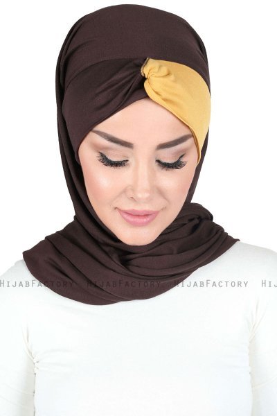 Mikaela - Bruin & Mosterd Katoenen Praktisch Hijab