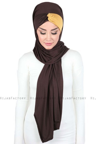 Mikaela - Bruin & Mosterd Katoenen Praktisch Hijab