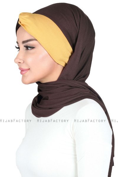 Mikaela - Bruin & Mosterd Katoenen Praktisch Hijab