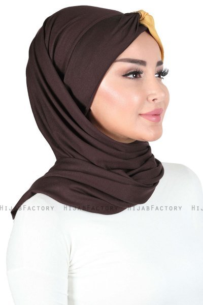 Mikaela - Bruin & Mosterd Katoenen Praktisch Hijab