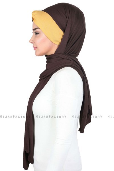Mikaela - Bruin & Mosterd Katoenen Praktisch Hijab