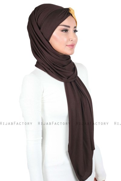 Mikaela - Bruin & Mosterd Katoenen Praktisch Hijab
