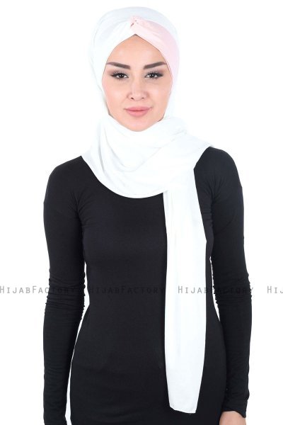 Mikaela - Creme & Oudroze Katoenen Praktisch Hijab
