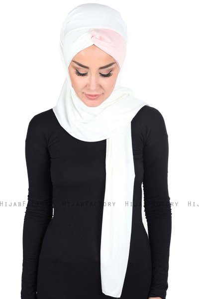 Mikaela - Creme & Oudroze Katoenen Praktisch Hijab