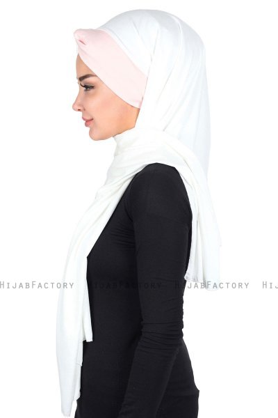 Mikaela - Creme & Oudroze Katoenen Praktisch Hijab