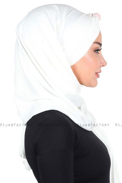 Mikaela - Creme & Oudroze Katoenen Praktisch Hijab