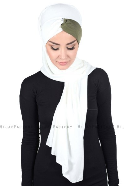 Mikaela - Creme & Khaki Katoenen Praktisch Hijab
