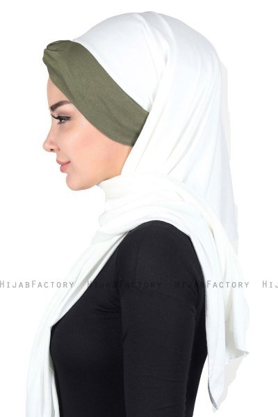 Mikaela - Creme & Khaki Katoenen Praktisch Hijab