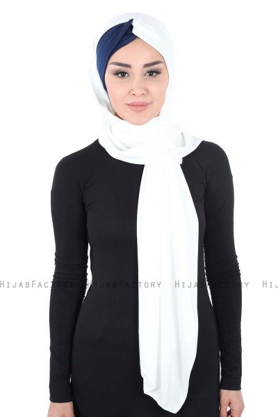 Mikaela - Creme & Marineblauw Katoenen Praktisch Hijab
