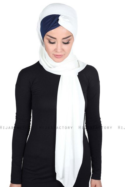 Mikaela - Creme & Marineblauw Katoenen Praktisch Hijab