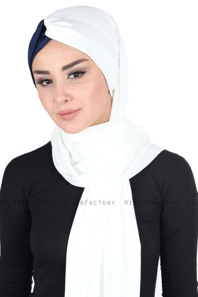 Mikaela - Creme & Marineblauw Katoenen Praktisch Hijab