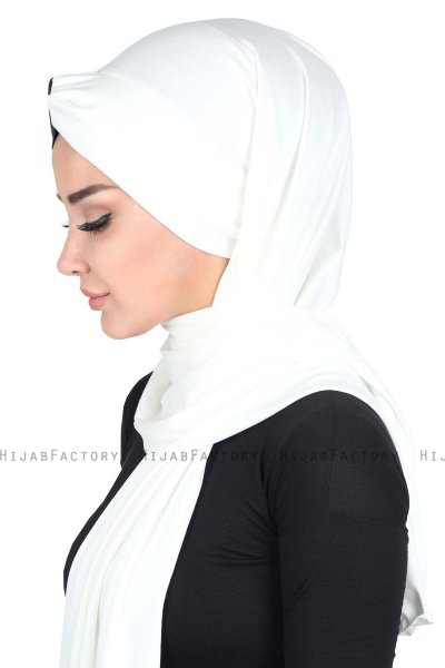 Mikaela - Creme & Marineblauw Katoenen Praktisch Hijab