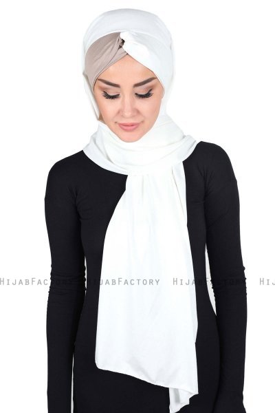 Mikaela - Creme & Taupe Katoenen Praktisch Hijab