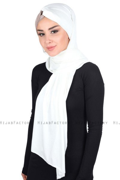 Mikaela - Creme & Taupe Katoenen Praktisch Hijab