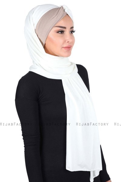Mikaela - Creme & Taupe Katoenen Praktisch Hijab